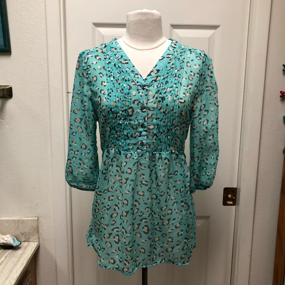 Emmelee Sheer Pintuck V-Neck Blouse Sz Small
